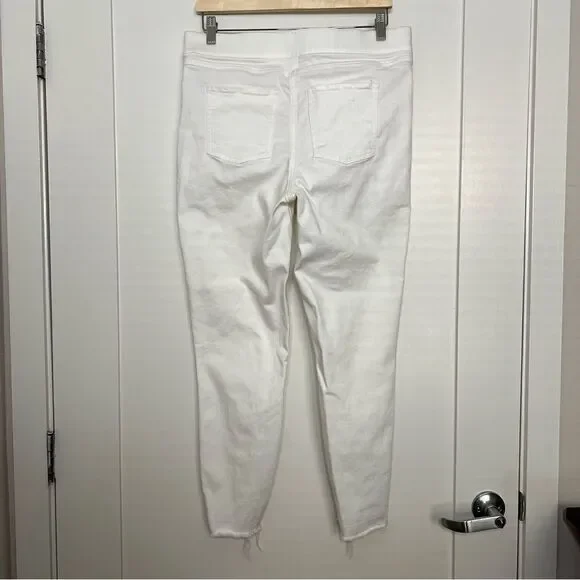 Spanx Jeans Womens XL White Skinny Leg Legging Pull On Distressed Raw Hem Denim - Picture 7 of 16